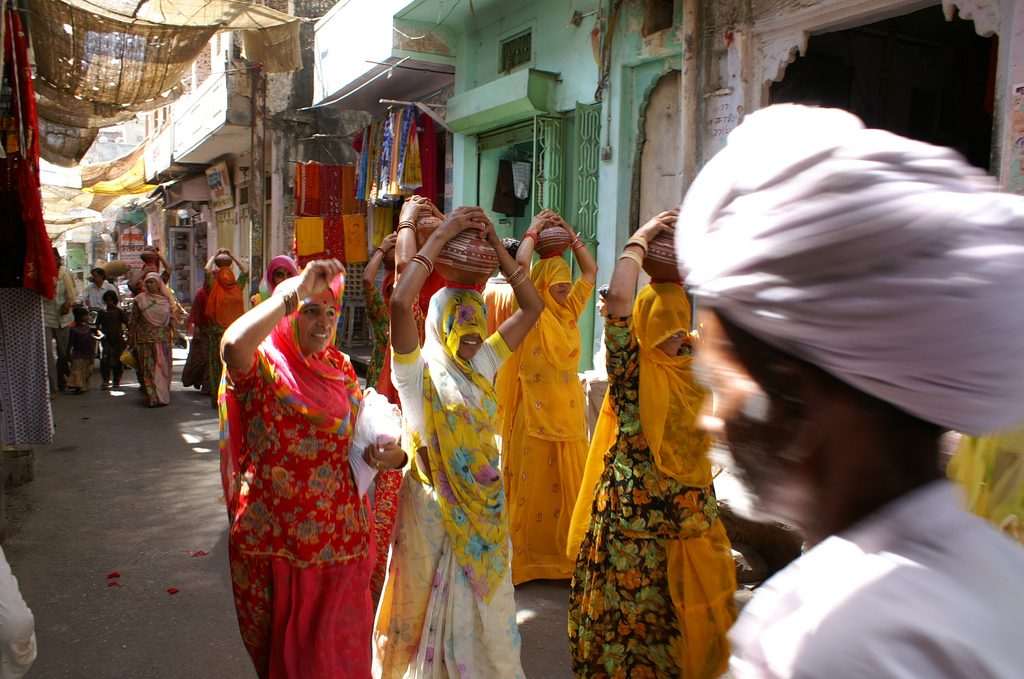 Women in India's Deogarh wearing colorful saris