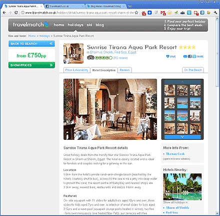 screenshot of travelmatch.co.uk holiday hotel in Egypt