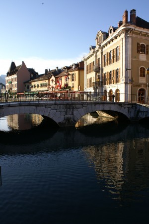 Bridge, tavern, Glacier Perrier by the Thiou canal in Annecy