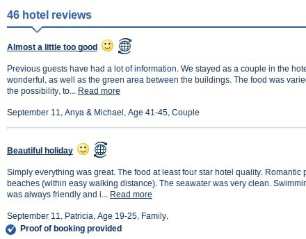 Hotel review visualization as offered by HolidayCheck.com