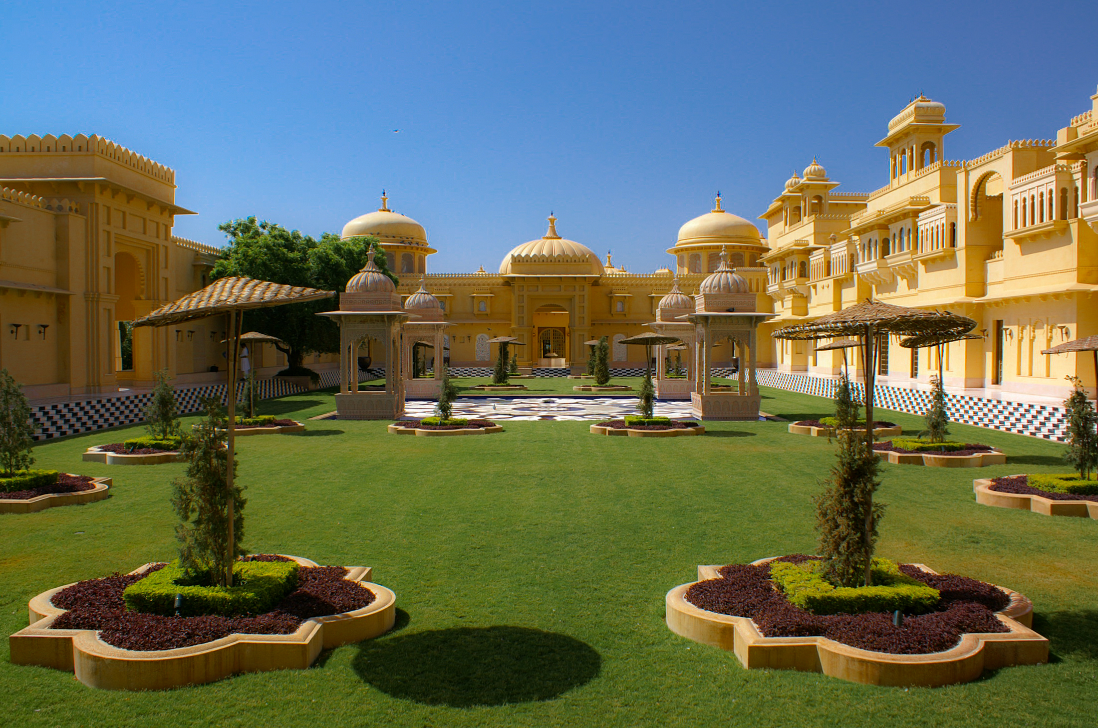 Oberoi Udaivilas' patio on a sunny day near Udaipur, Rajasthan, India