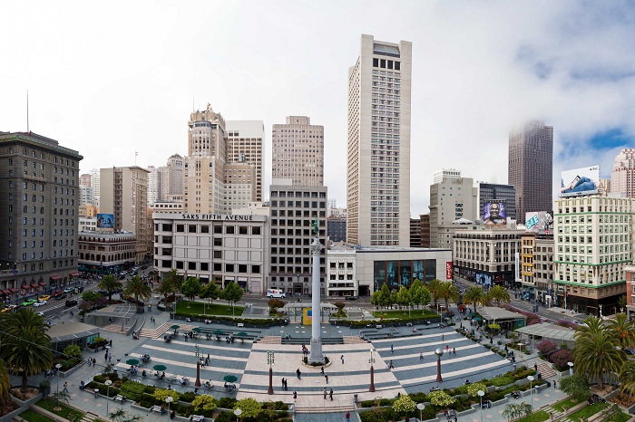 San Francisco: Union Square wide angle panorama from Macy's building