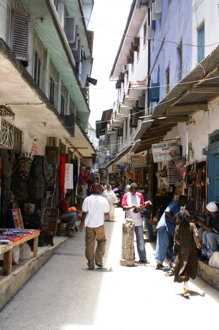Narrow shopping street in Stonetown, Zanzibar's capital