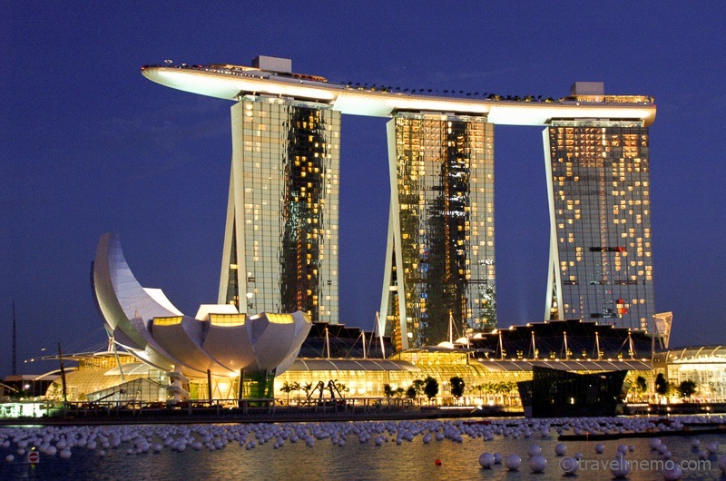 View of Marina Bay Sands Casino Hotel during dusk as seen from Singapore's Esplanade