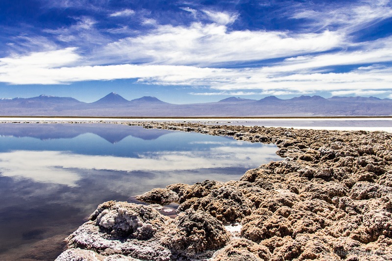 Reflexiones del volcán en el Salar de Atacama