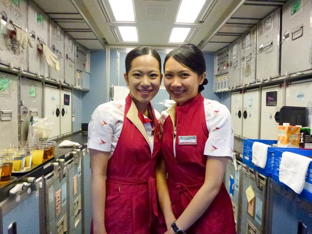 Janice and Rita on Cathay Pacific, Paris to Hong Kong, CX 278