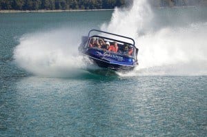 Daniel gunned the grunty twin Hamilton jet engines and spun the boat in a 360! © Ngai Tahu Tourism