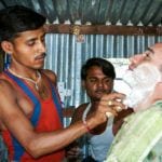 Walter Schaerer getting a wet shave