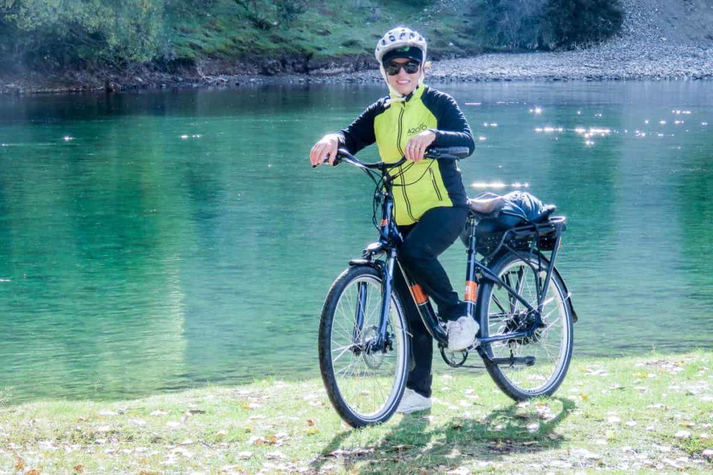 Justine Tyerman biking the Clutha River track