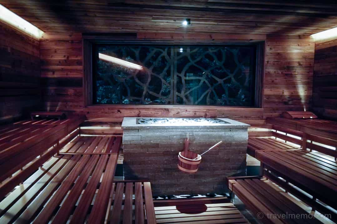 Finnish sauna with reddish cedar wood