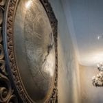 Wall clock and chandelier