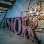 AMOR lettering and chandelier of iron