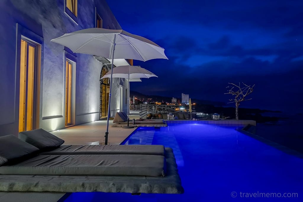 Deep blue hour by the pool