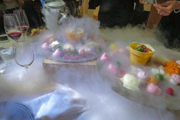 Dessert served in a haze of dry ice