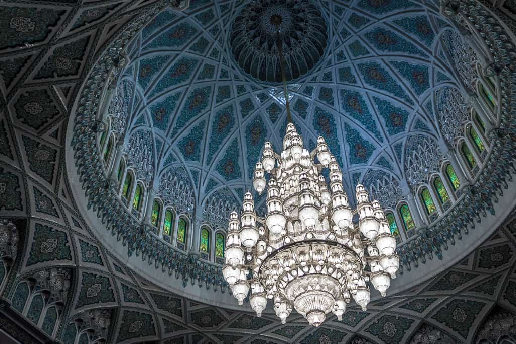 Stunning Swarovski chandelier in the Sultan Qaboos Mosque