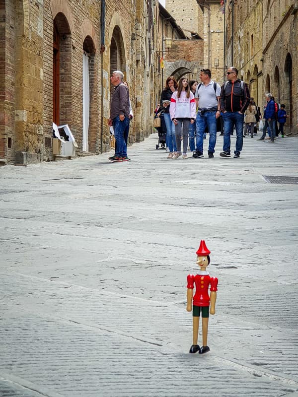 Pinocchio hanging out in San Gimignano