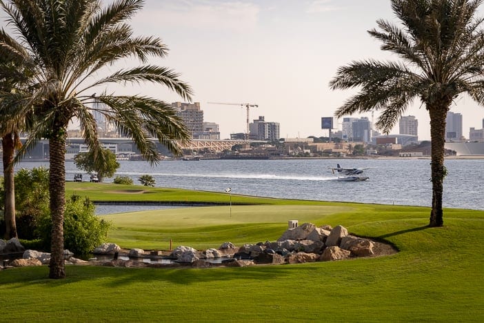 Dubai Creek golf course with seaplane
