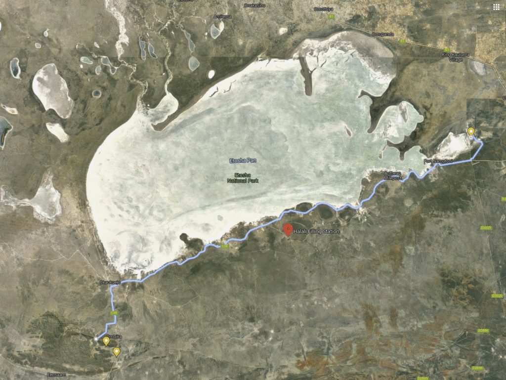 Google maps with filling stations in Etosha National Park