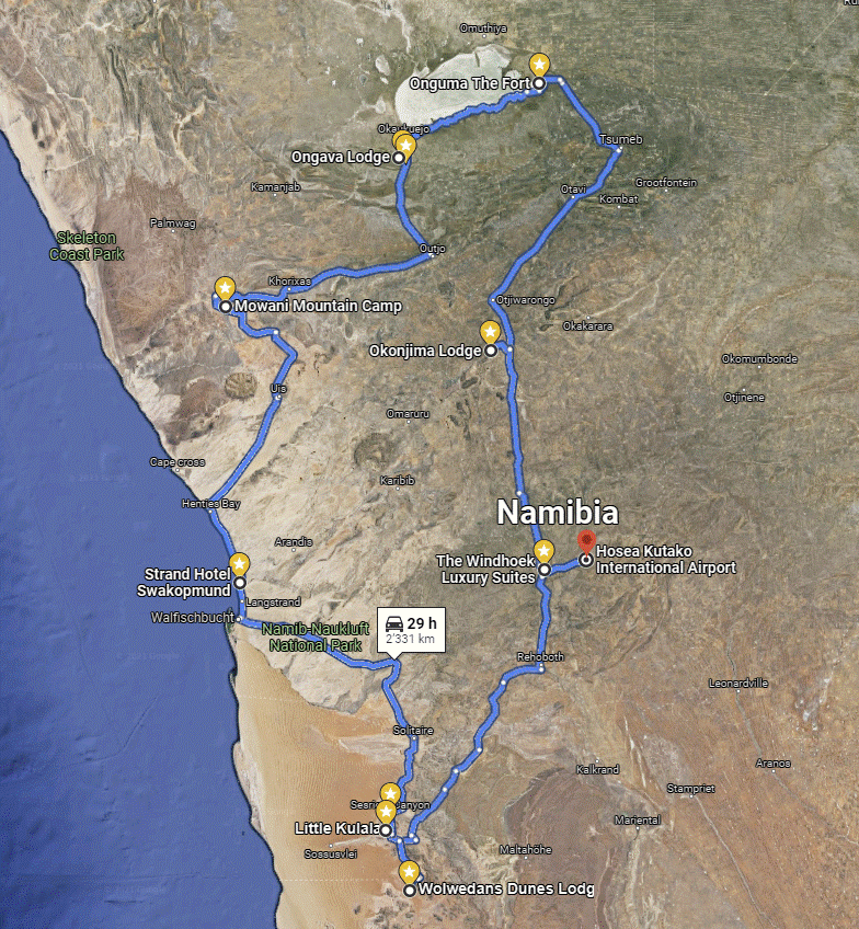 Travelmemo route Namibia