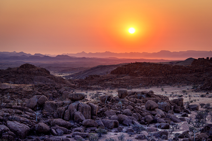 Sunset over Damaraland rock formations